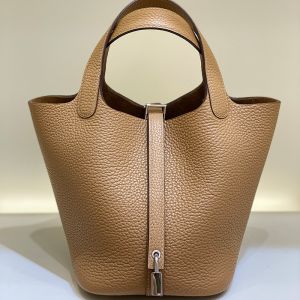 Hermes Picotin Lock Bag Clemence Leather Gold/Palladium Hardware In Taupe