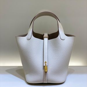 Hermes Picotin Lock Bag Clemence Leather Gold/Palladium Hardware In White