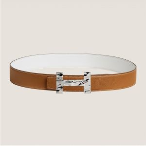 Hermes Quizz H20 Belt Reversible Leather In Brown/White